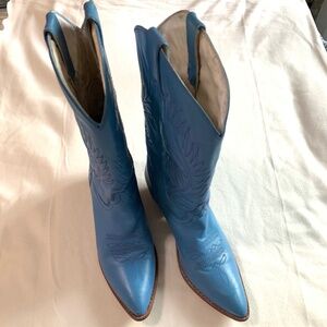 Vintage Blue Leather Cowboy Boots